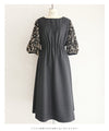 Black tuck dress with floral lace sleeves (black)