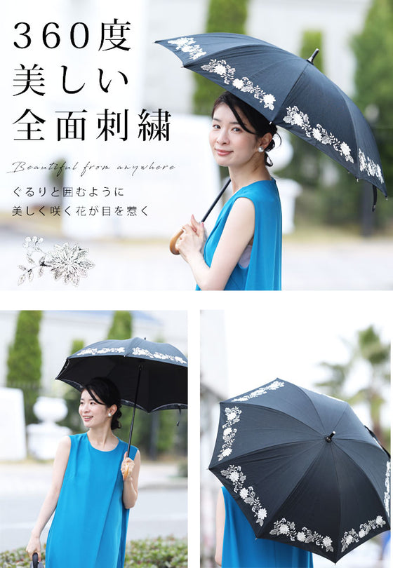 洋服にも浴衣にも合う 花刺繍日傘