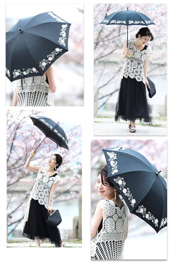 洋服にも浴衣にも合う 花刺繍日傘