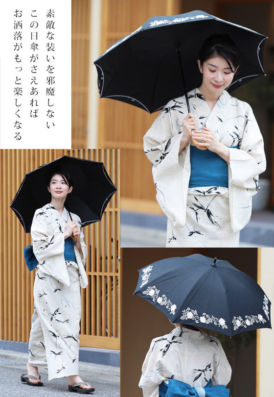 洋服にも浴衣にも合う 花刺繍日傘
