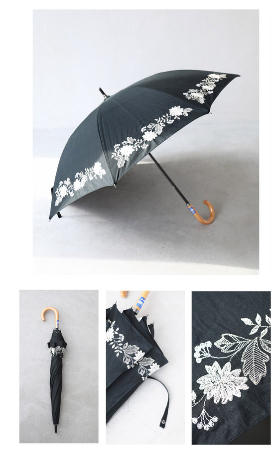 洋服にも浴衣にも合う 花刺繍日傘
