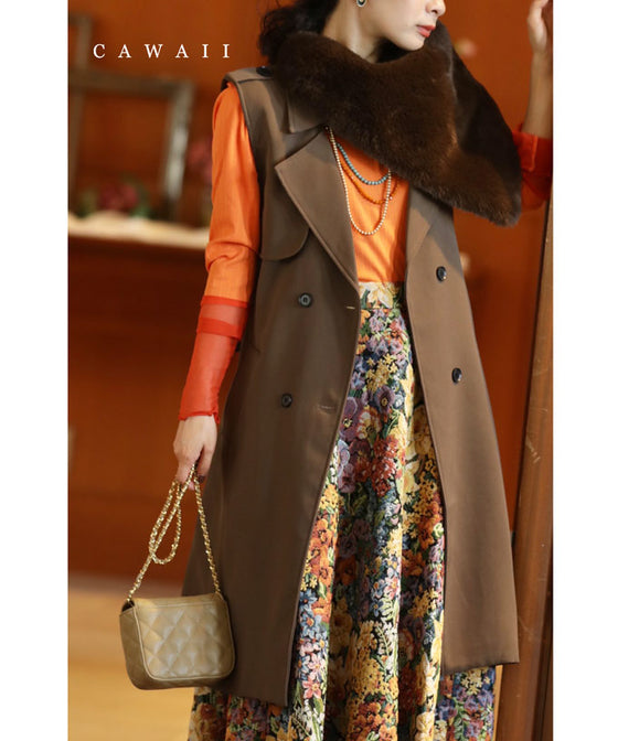 【セール商品返品交換不可】羽織るだけでスッキリIライン トレンチロングジレ