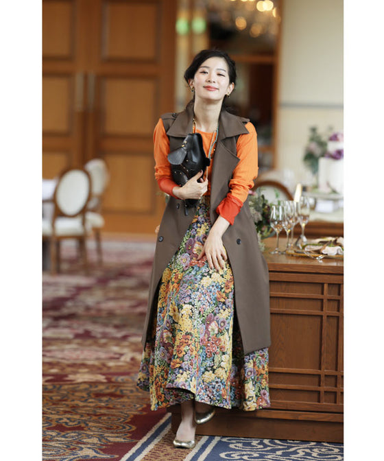 【セール商品返品交換不可】羽織るだけでスッキリIライン トレンチロングジレ