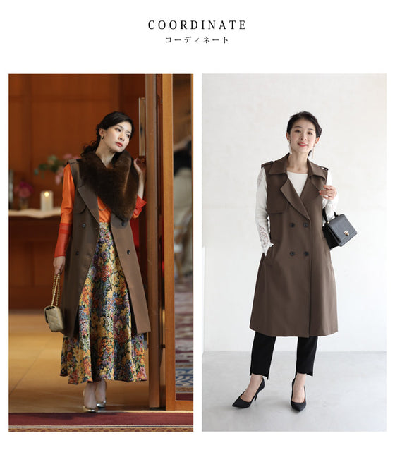 【セール商品返品交換不可】羽織るだけでスッキリIライン トレンチロングジレ