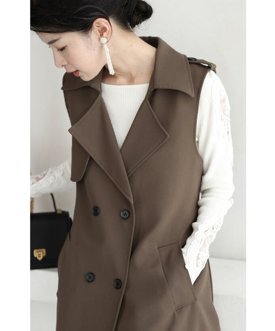 【セール商品返品交換不可】羽織るだけでスッキリIライン トレンチロングジレ