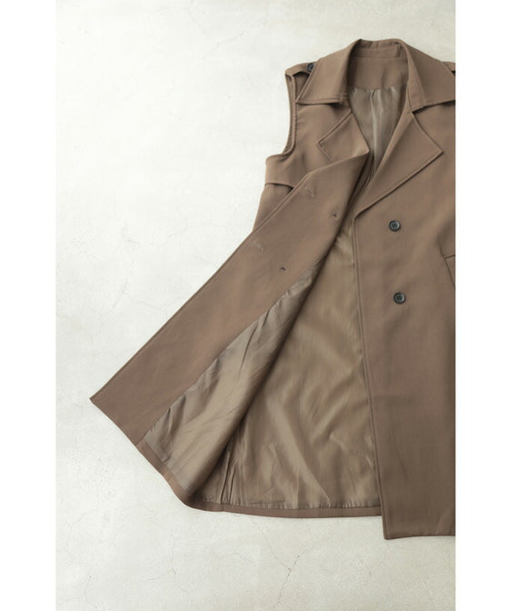 【セール商品返品交換不可】羽織るだけでスッキリIライン トレンチロングジレ