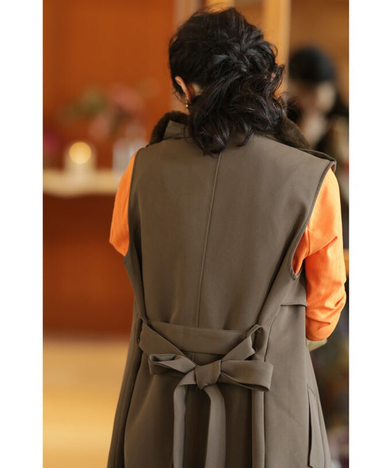 【セール商品返品交換不可】羽織るだけでスッキリIライン トレンチロングジレ