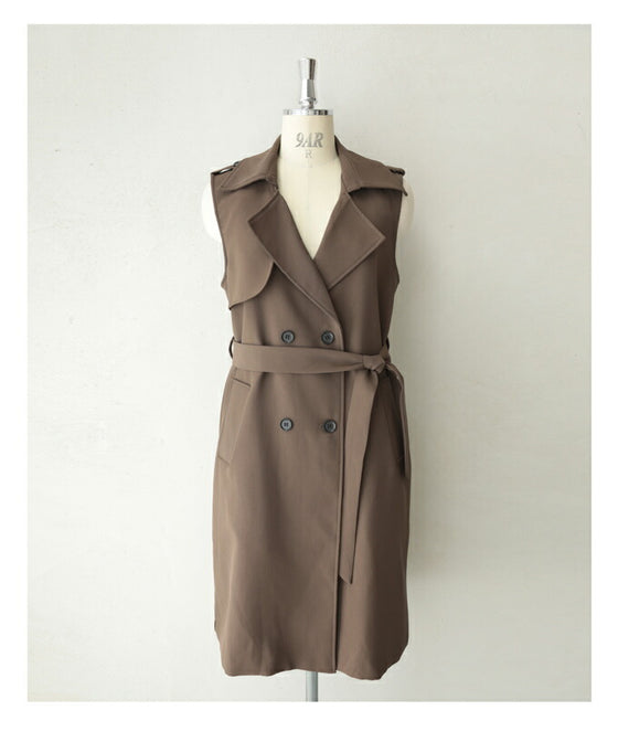 【セール商品返品交換不可】羽織るだけでスッキリIライン トレンチロングジレ