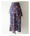 【セール商品返品交換不可】ウエストスカーフを巻く花画ロングスカート