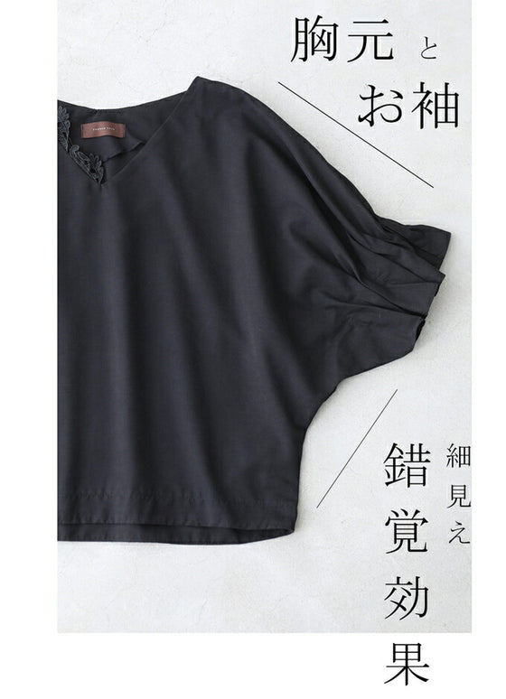 【セール商品返品交換不可】ふっくら花つぼみ袖のドルマンブラウストップス