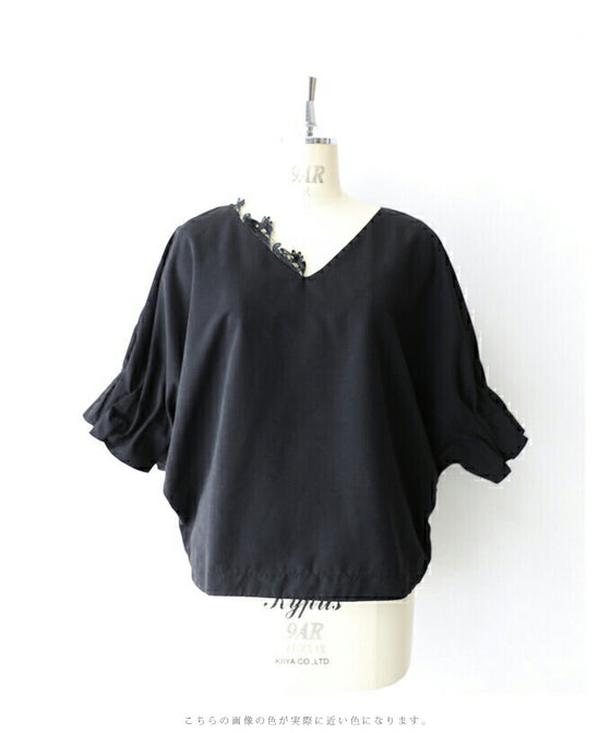 【セール商品返品交換不可】ふっくら花つぼみ袖のドルマンブラウストップス