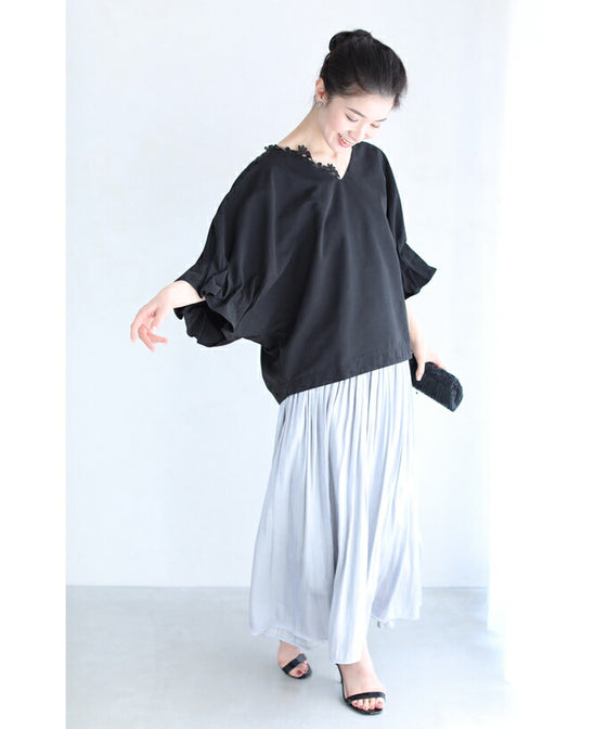 【セール商品返品交換不可】ふっくら花つぼみ袖のドルマンブラウストップス