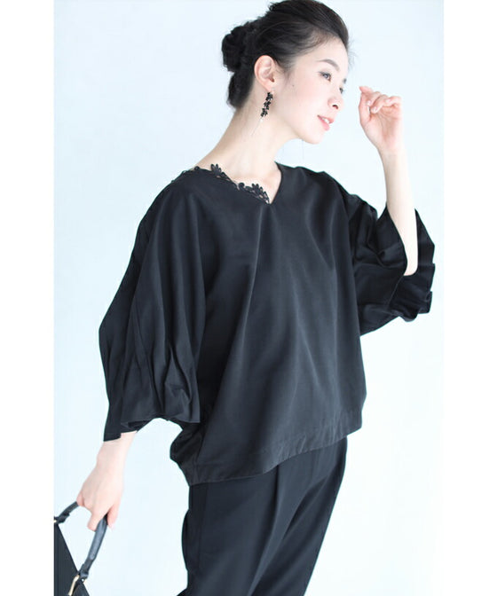 【セール商品返品交換不可】ふっくら花つぼみ袖のドルマンブラウストップス