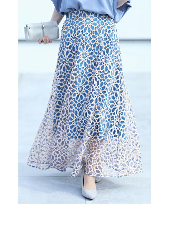 【セール商品返品交換不可】一目惚れカッティング花レースの爽やかスカート