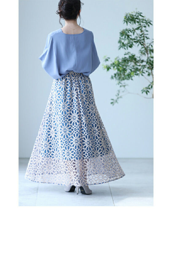 【セール商品返品交換不可】一目惚れカッティング花レースの爽やかスカート