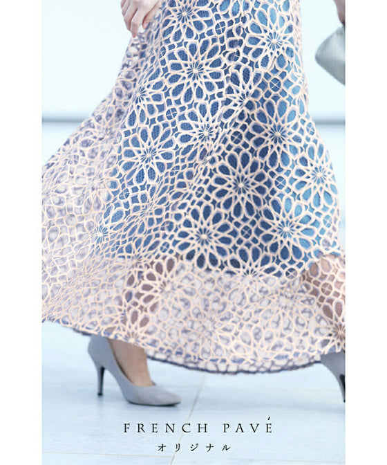 【セール商品返品交換不可】一目惚れカッティング花レースの爽やかスカート