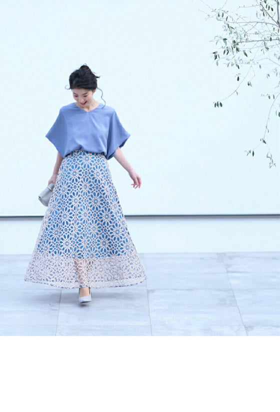 【セール商品返品交換不可】一目惚れカッティング花レースの爽やかスカート