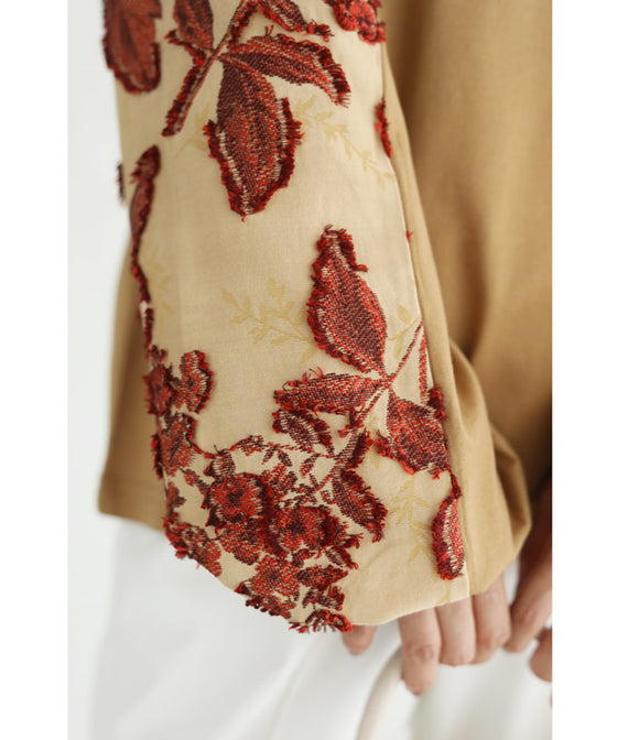 【セール商品返品交換不可】ふわふわ浮かび上がる花刺繍袖プルオーバートップス