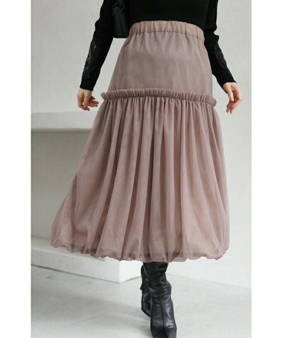 ふわっとバルーン裾のベールミディアムスカート