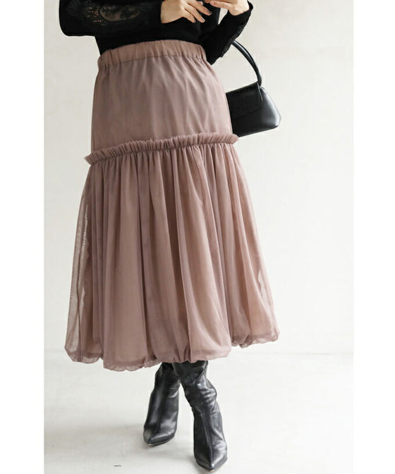 ふわっとバルーン裾のベールミディアムスカート
