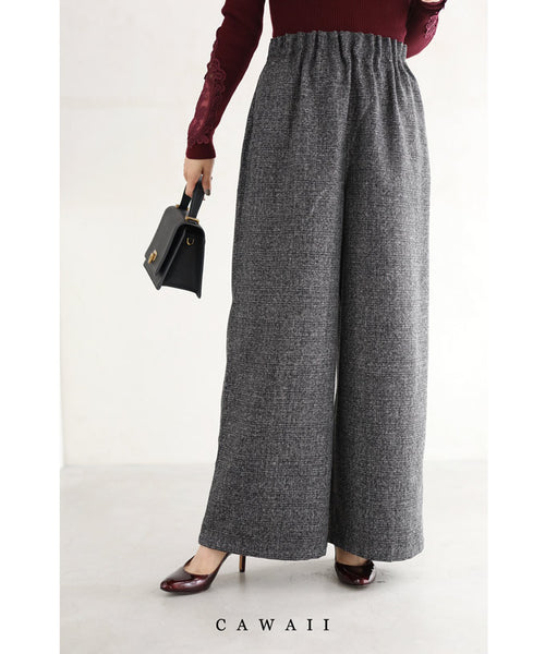 ツイード見え生地のウエストギャザーワイドパンツ – ONE PEACE ONLINE