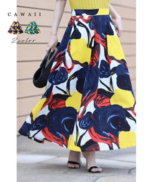  色彩の美しさ溢れるアート柄ミディアムスカート