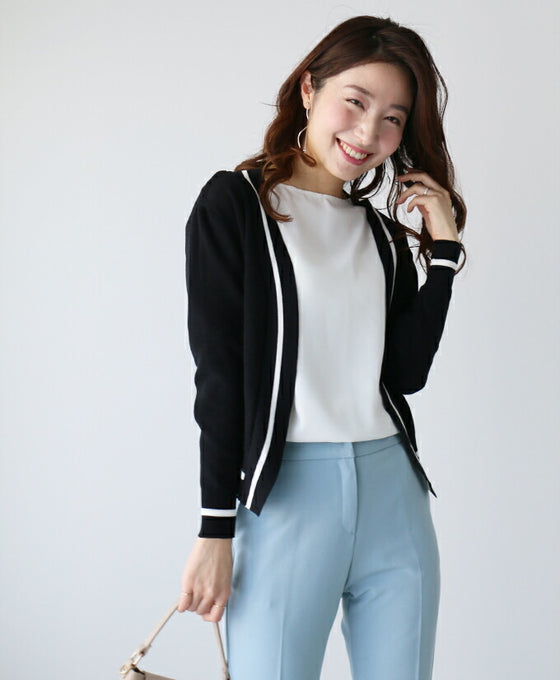 【セール商品返品交換不可】お仕事で大活躍配色きちんとカーデ