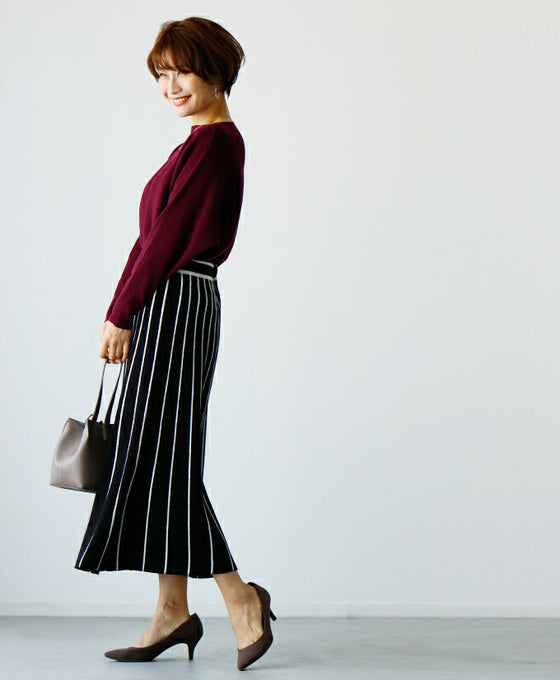 【セール商品返品交換不可】痩せ見えが叶うラインニットスカート