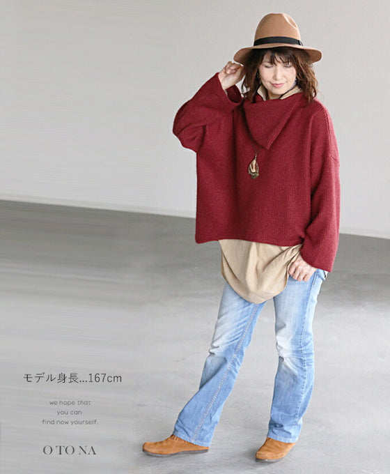 こなれビッグシルエットトップス『ワインレッド』