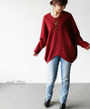 A loose-fitting adult modified dolman top in red