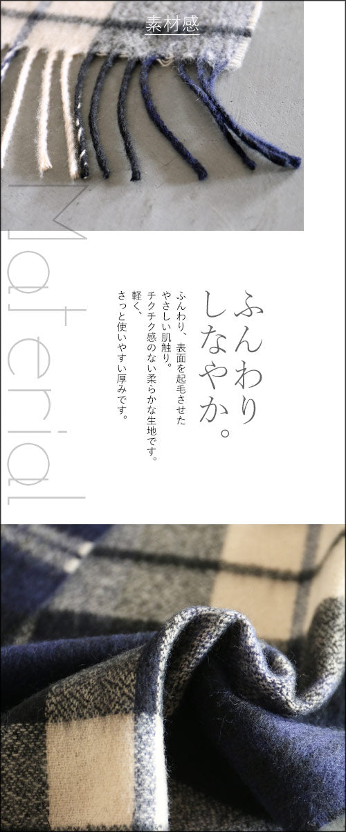 A large checked scarf with a traditional feel: Navy x Ivory