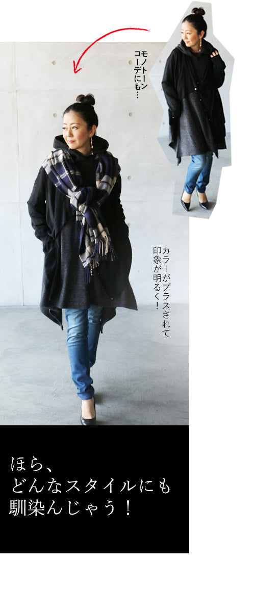 A large checked scarf with a traditional feel: Navy x Ivory