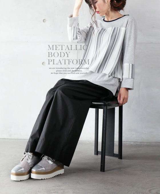 【セール商品返品交換不可】レースアップシューズ。オックスフォード。厚底。強いエッジ。驚愕の脚長効果。『シルバー』