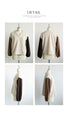 Puffy V-neck knit with two-color sleeves for extra cuteness! 