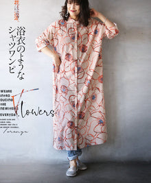  『Orange』Flowers are refreshing. A shirt dress like a yukata