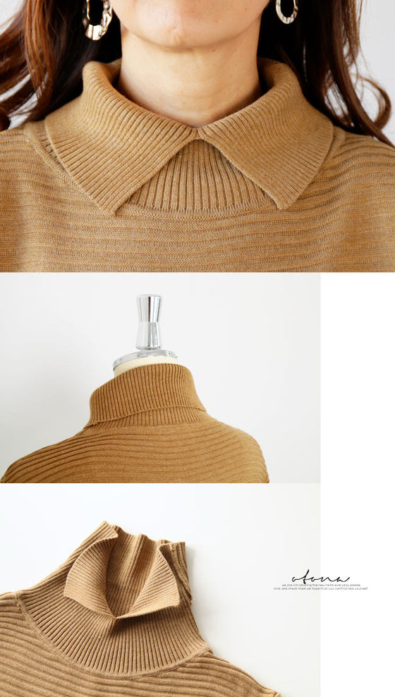 【セール商品返品交換不可】重ね着、着回し、使いやすい。襟付きハーフスリーブニット『キャメル』