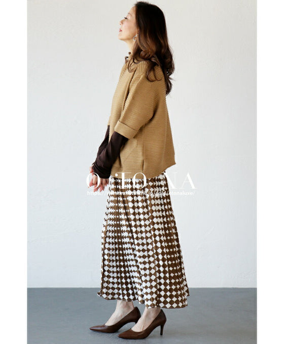 【セール商品返品交換不可】重ね着、着回し、使いやすい。襟付きハーフスリーブニット『キャメル』