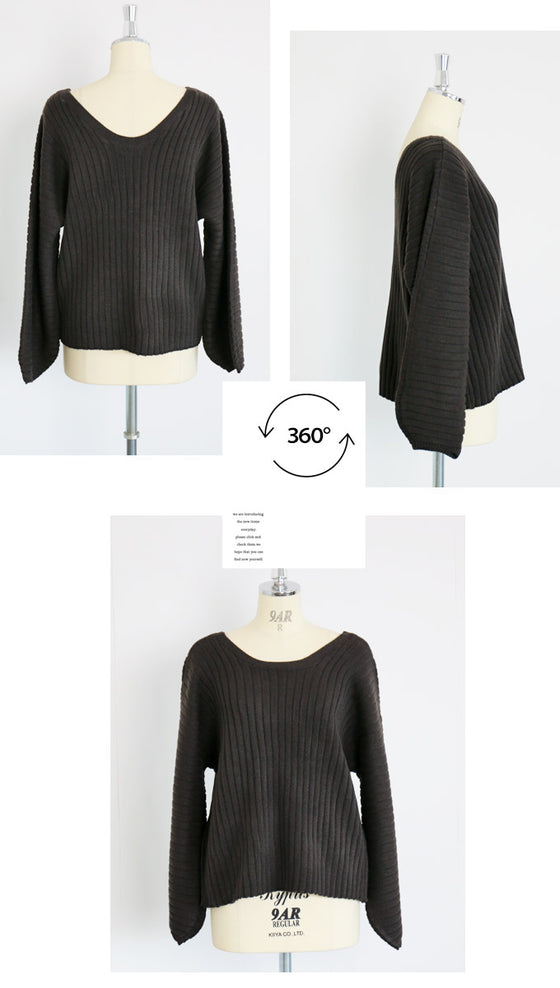 【セール商品返品交換不可】ラフに着て、大人可愛く 袖ぷっくりニット『ブラック』
