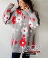 Fluffy floral knit top (gray)