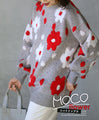 Fluffy floral knit top (gray)