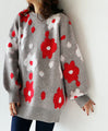 Fluffy floral knit top (gray)