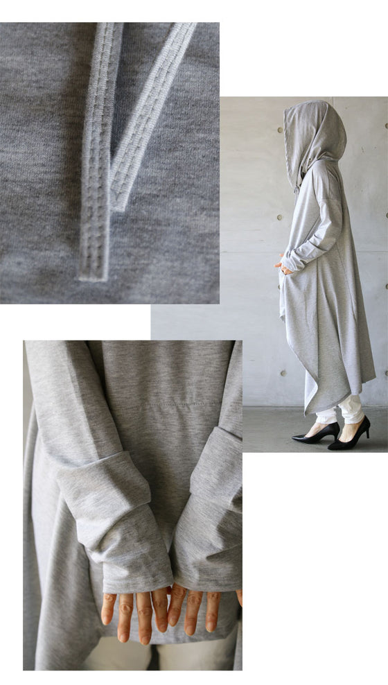 贅沢なドレープ感を堪能する。 後ろ下がり変形トップス『グレー』