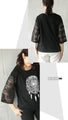 Sweet and spicy, this one piece sleeve lace graphic T-shirt