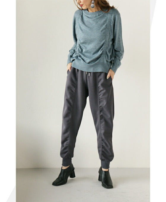 【セール商品返品交換不可】家着なんて言わせない 片くしゅっがアクセント 大人のおしゃジョガー パンツ