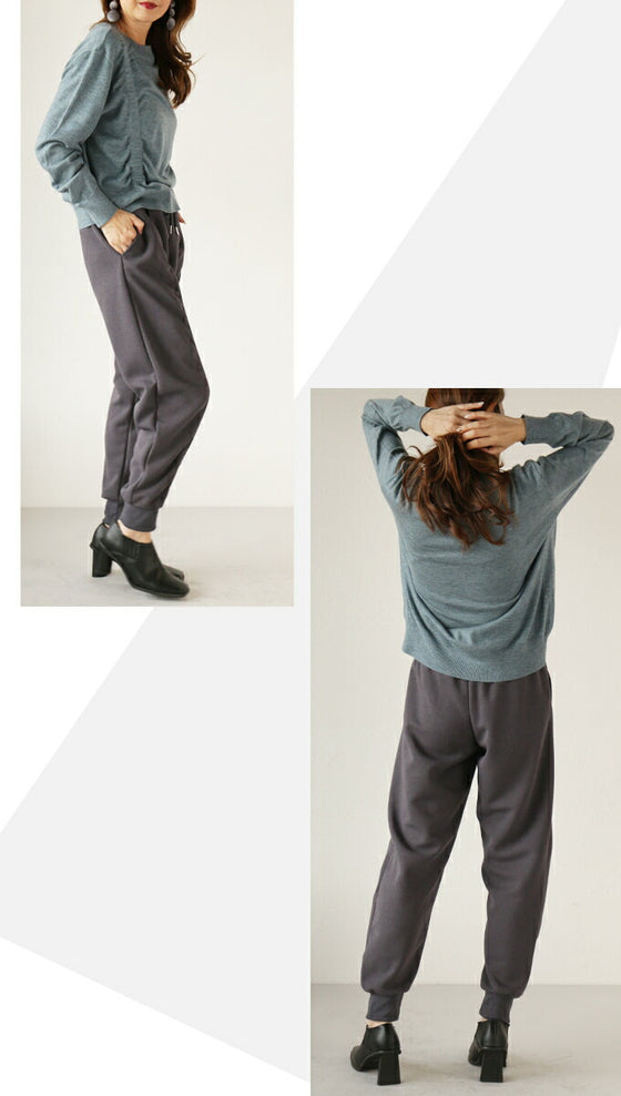 【セール商品返品交換不可】家着なんて言わせない 片くしゅっがアクセント 大人のおしゃジョガー パンツ