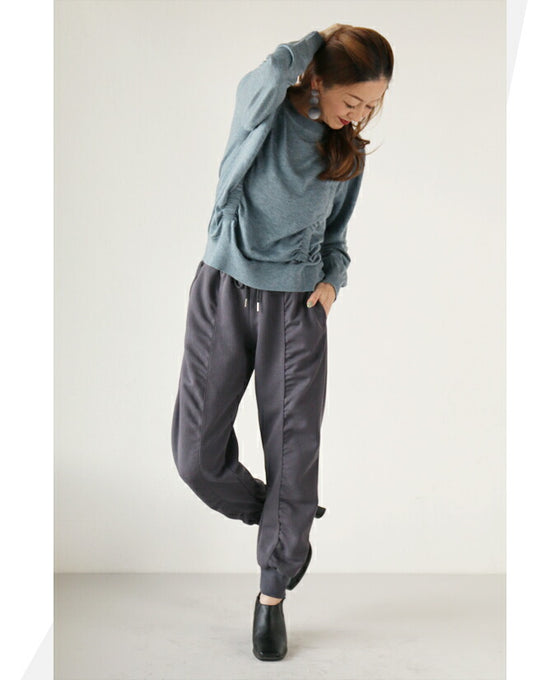 【セール商品返品交換不可】家着なんて言わせない 片くしゅっがアクセント 大人のおしゃジョガー パンツ