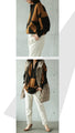 An artistic knit top that looks stylish on its own