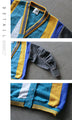 A playful, colorful cardigan made from different materials