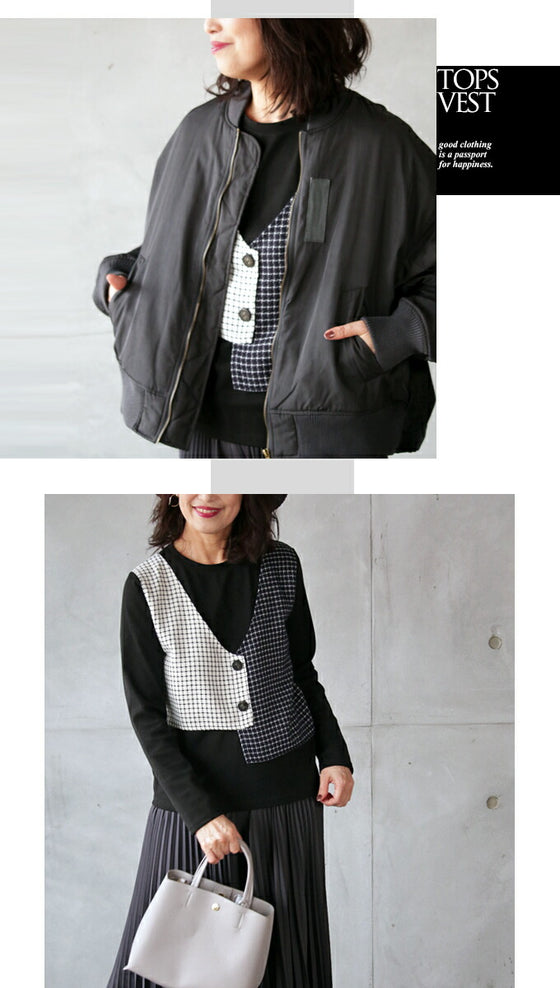 【セール商品返品交換不可】フェイクベスト付 レイヤード風トップス