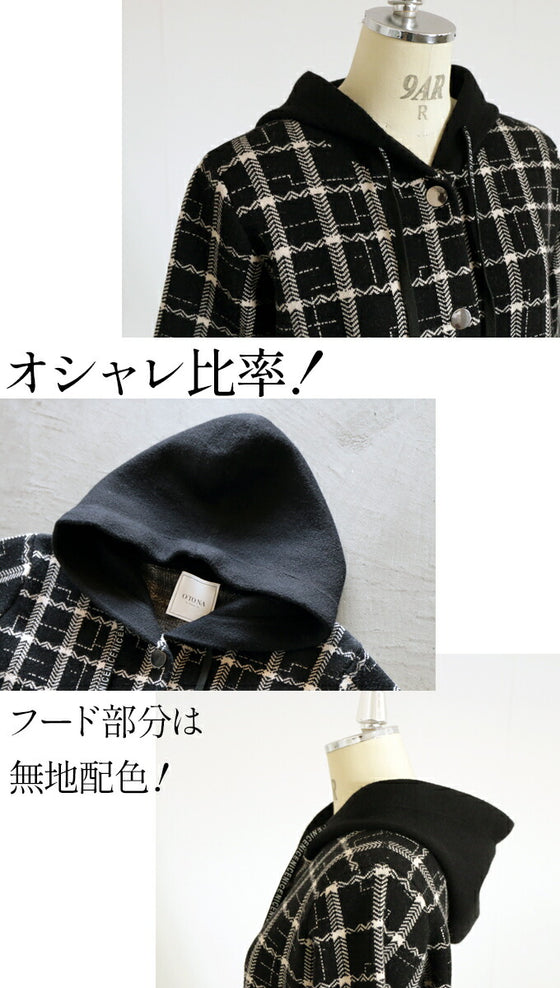 ★もちっと肉厚手軽で使いやすいチェック柄ニットアウター